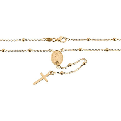 Gold Necklace (Beaded Cross Chain with Rosary Virgin Mary Pendant) 18KT - FKJNKL18K2088