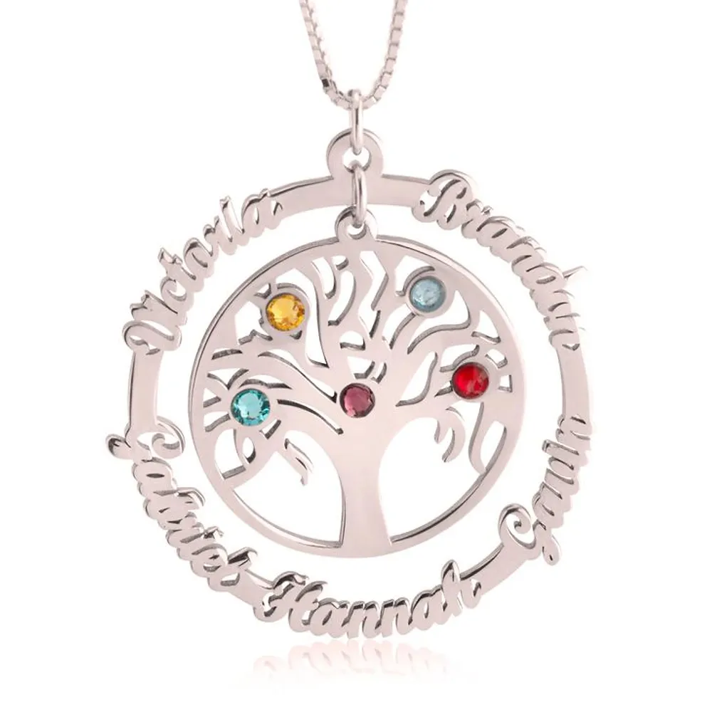 Gold & Silver Personalized Family Tree Necklace With Birthstone - FKJNKLU6206