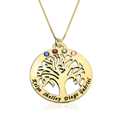 Gold & Silver Personalized Family Tree Necklace With Birthstone - FKJNKLU6208