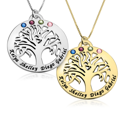 Gold & Silver Personalized Family Tree Necklace With Birthstone - FKJNKLU6208