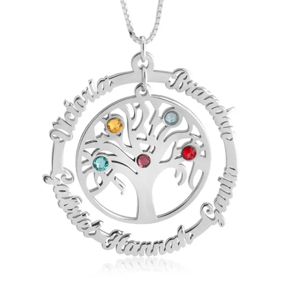 Gold & Silver Personalized Family Tree Necklace With Birthstone - FKJNKLU6206