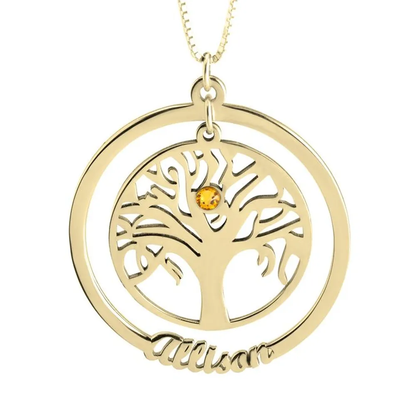 Gold & Silver Personalized Family Tree Necklace With Birthstone - FKJNKLU6206