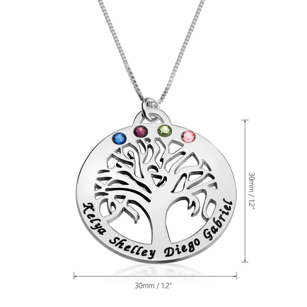 Gold & Silver Personalized Family Tree Necklace With Birthstone - FKJNKLU6208