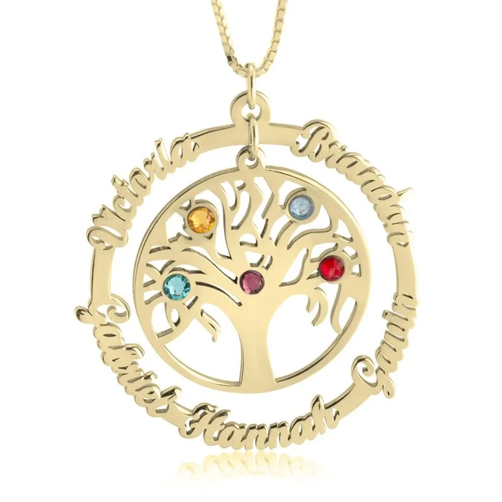 Gold & Silver Personalized Family Tree Necklace With Birthstone - FKJNKLU6206