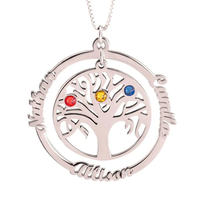 Gold & Silver Personalized Family Tree Necklace With Birthstone - FKJNKLU6206