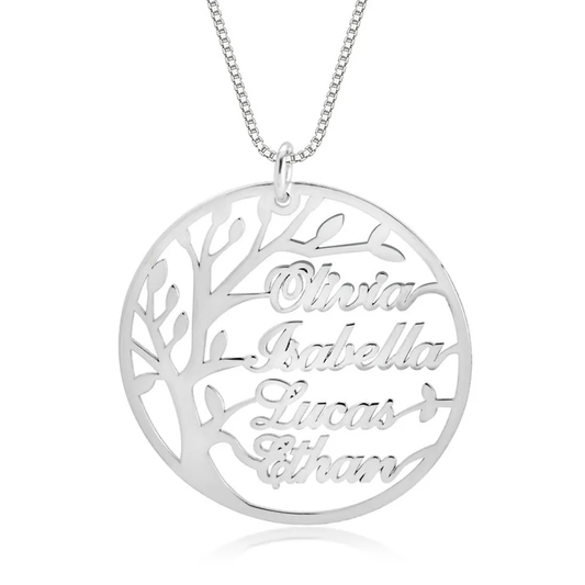 Gold & Silver Personalized Family Tree Necklace with Names - FKJNKLU6198