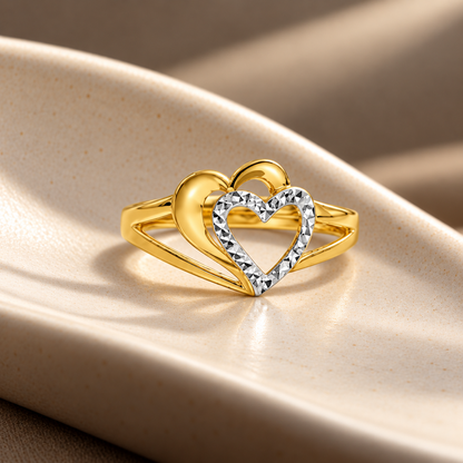 Gold Twin Hearts Ring in 18KT - FKJRN18K2171