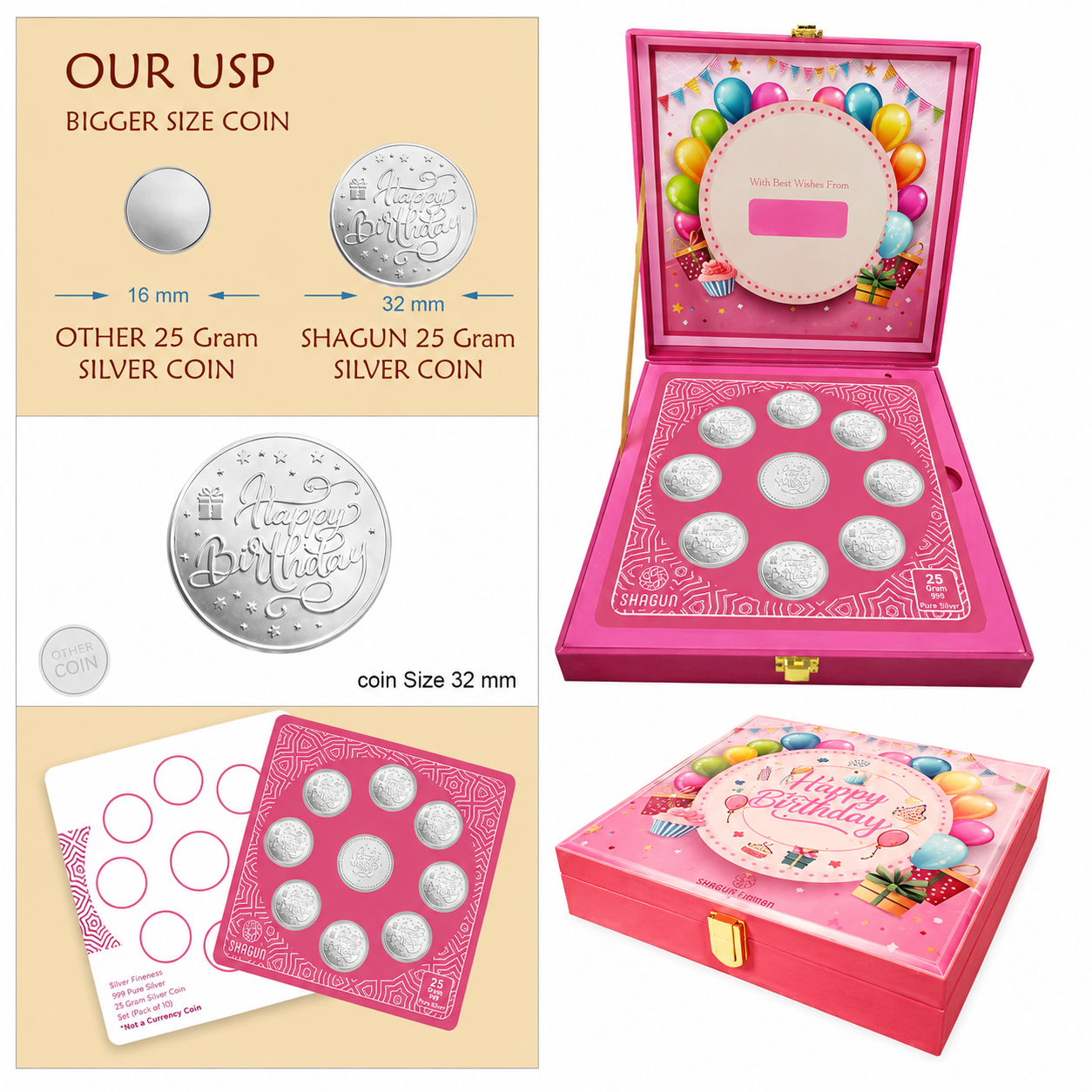 Happy Birthday 25 Grams Silver Coin With Musical Box - FKJCONSL7025