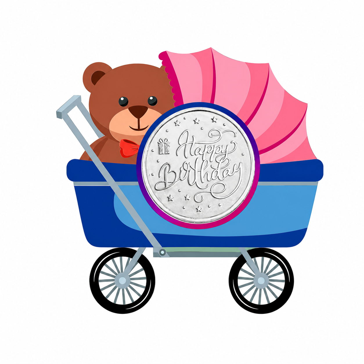 Happy Birthday Cart 10 Grams Silver Coin Acrylic Packing - FKJCONSL7002