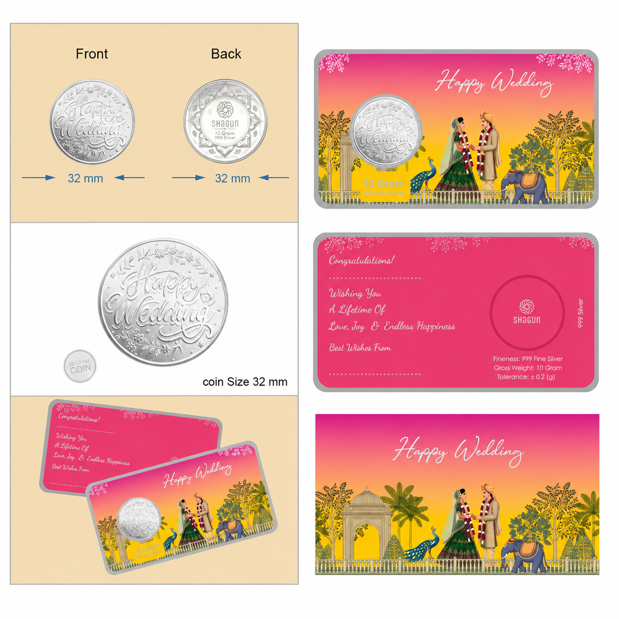Happy Wedding 10 Grams Silver Coin Lifafa - FKJCONSL7016