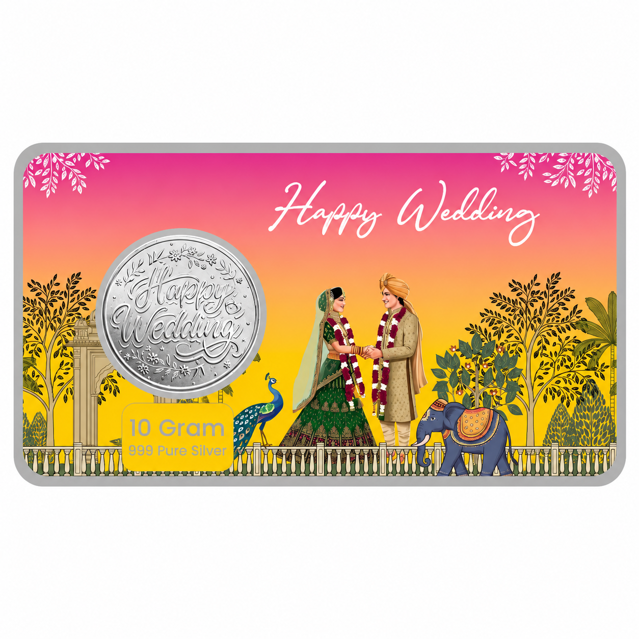 Happy Wedding 10 Grams Silver Coin Lifafa - FKJCONSL7016