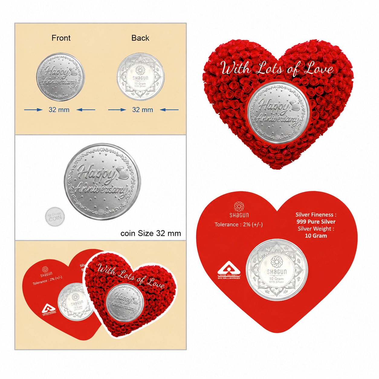 Happy Anniversary Heart 10 Grams Silver Coin Acrylic Packing - FKJCONSL7008