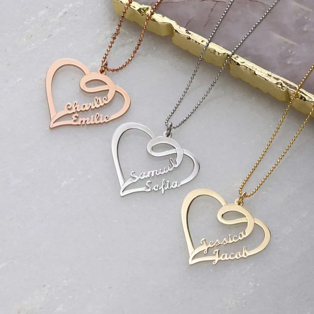 Silver 925 Personalized Heart Double Name Necklace - FKJNKLSLU6185
