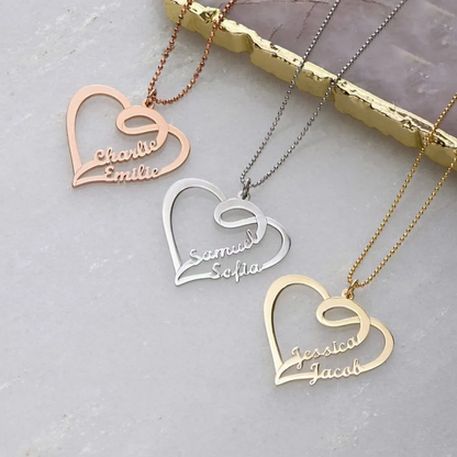 Silver 925 Personalized Heart Double Name Necklace - FKJNKLSLU6185