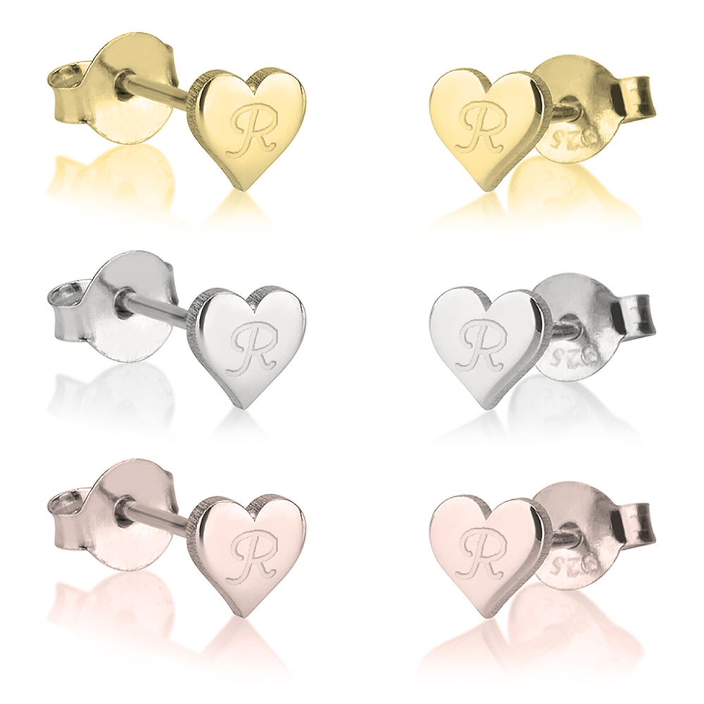 Silver 925 Personalized Heart Initial Studs Earrings - FKJERNSLU6249