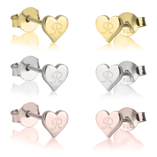 Gold & Silver Personalized Heart Initial Studs Earrings - FKJERNU6249