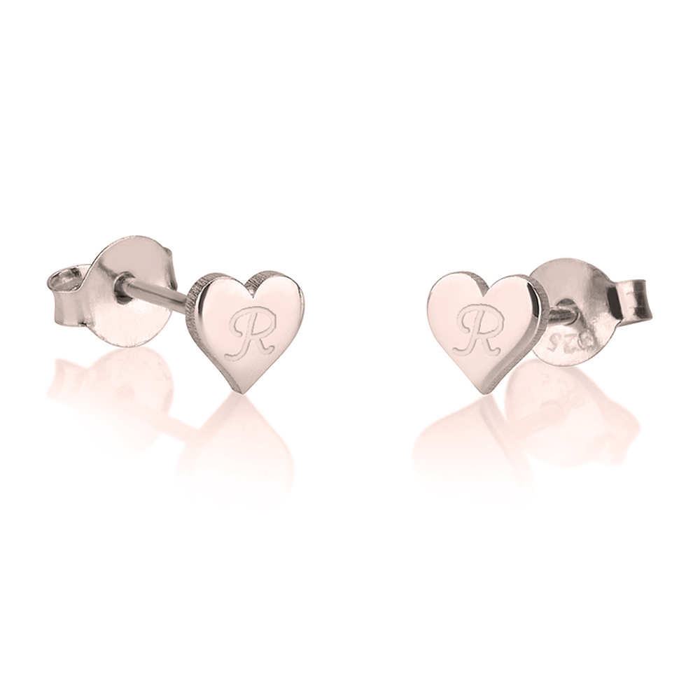 Silver 925 Personalized Heart Initial Studs Earrings - FKJERNSLU6249