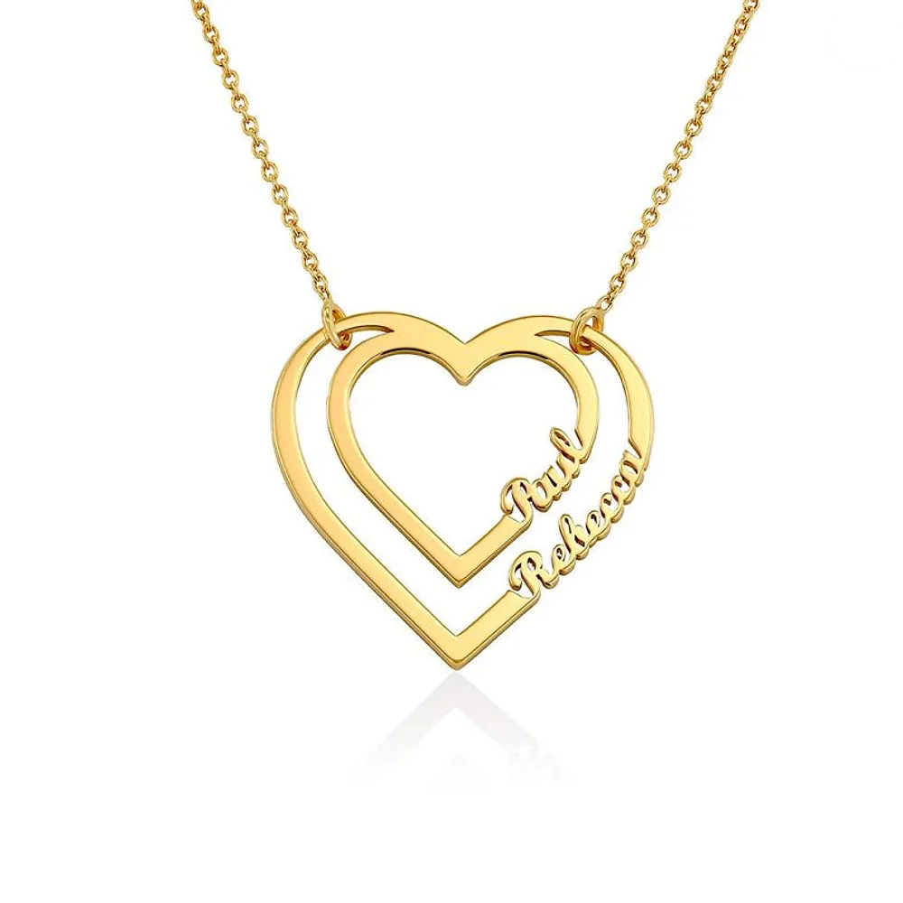 Gold & Silver Personalized Heart Pendant with Two Names Necklace - FKJNKLU6157