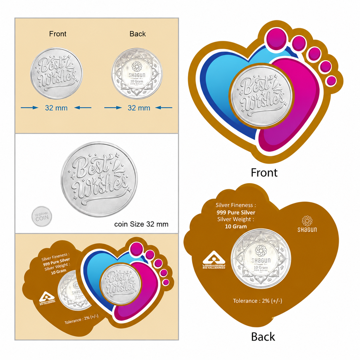 Heartfeet 10 Grams Silver Coin Acrylic Packing - FKJCONSL7001