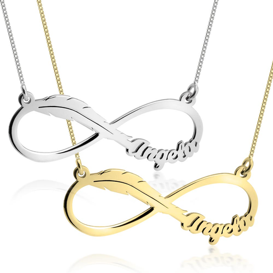 Gold & Silver Personalized Infinity Feather Name Necklace - FKJNKLU6201