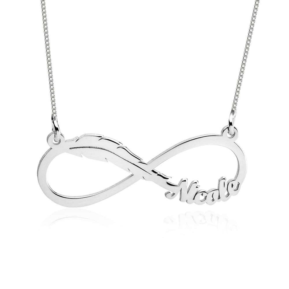 Silver 925 Personalized Infinity Feather Name Necklace - FKJNKLSLU6201
