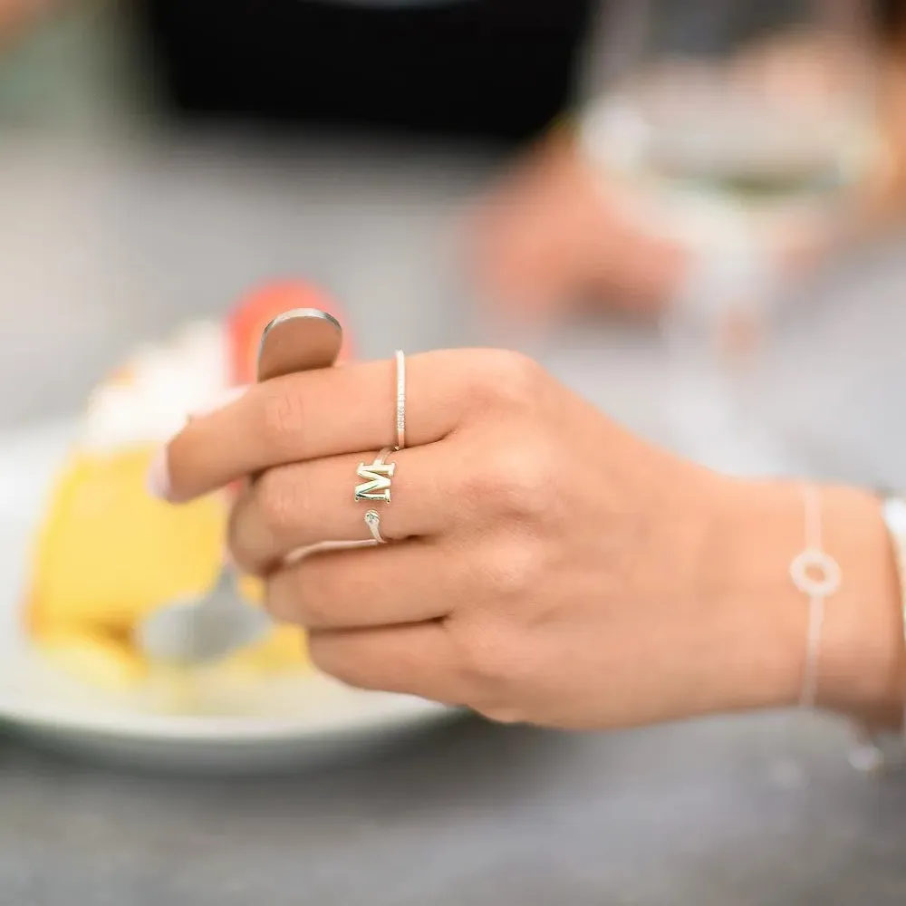 Gold & Silver Personalized Initial Letter Ring with Birthstone - FKJRNSLU6239