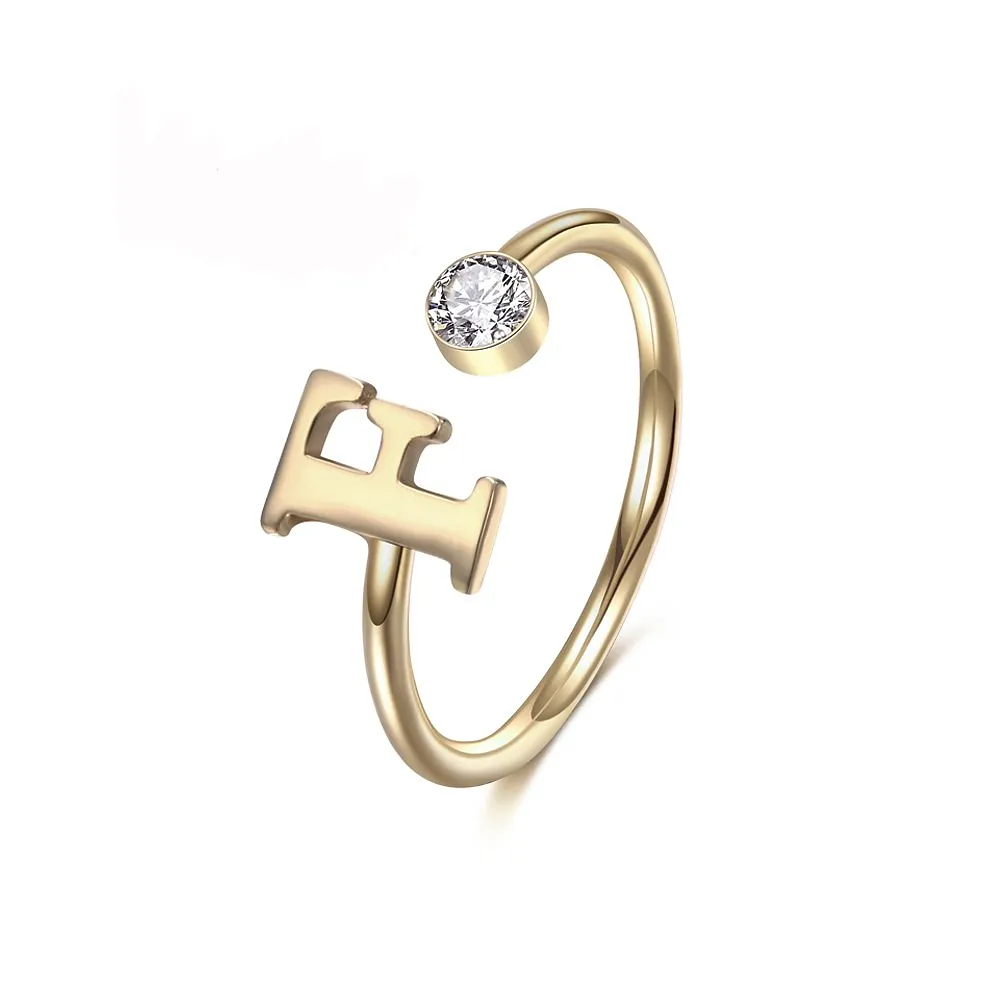 Gold & Silver Personalized Initial Letter Ring with Birthstone - FKJRNSLU6239