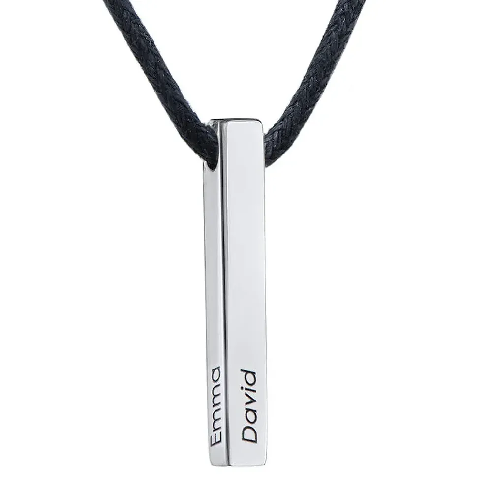 Silver 925 Personalized Leather 3D Bar Name for Men in Sterling Silver Necklace - FKJNKLSLU6161