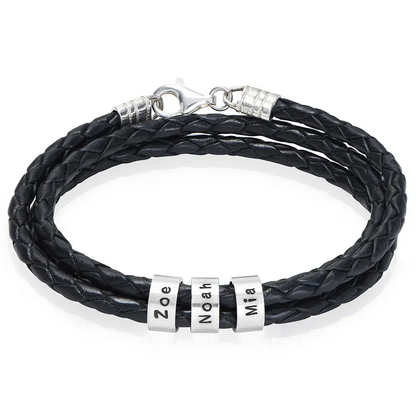 Gold & Silver Personalized Leather for Men with Small Custom Beads Bracelet - FKJBRLU6256