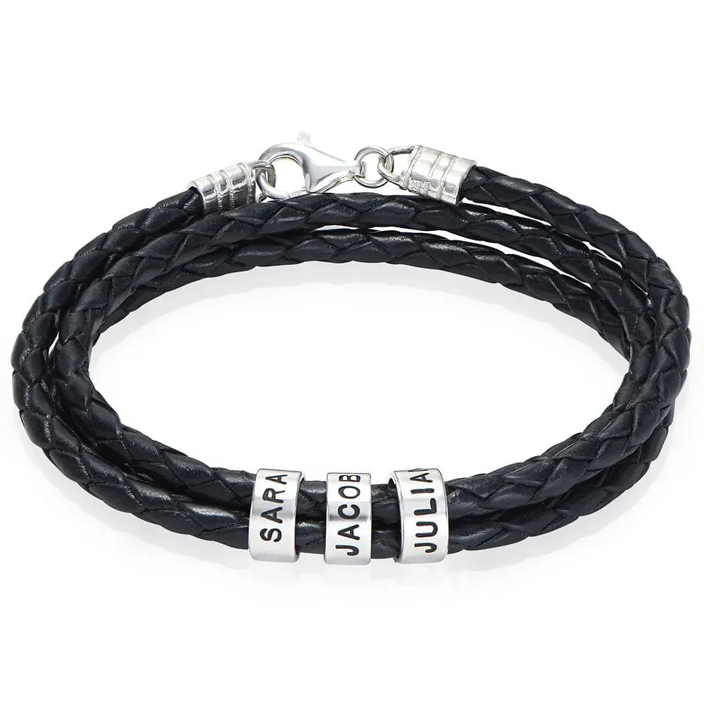 Gold & Silver Personalized Leather for Men with Small Custom Beads Bracelet - FKJBRLU6256