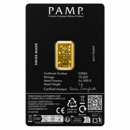 PAMP Suisse Fender 80th Anniversary 1 Gram Gold Bar 24KT - FKJGBR24K7059