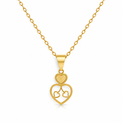 Gold Necklace (Chain with Twin Hearts Pendant) 18KT - FKJNKL18K2332
