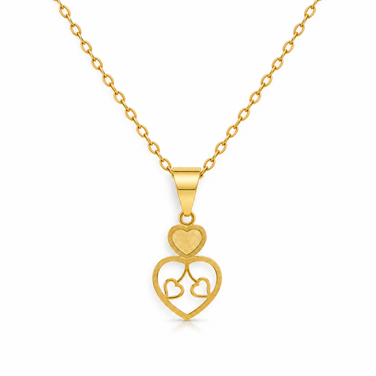 Gold Necklace (Chain with Twin Hearts Pendant) 18KT - FKJNKL18K2332