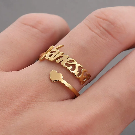 Gold & Silver Personalized Name Ring with Heart - FKJRNU6242