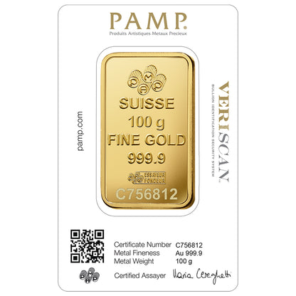 Pamp Suisse Queen Fortuna 100 Grams Gold Bar 24KT - FKJGBR2158