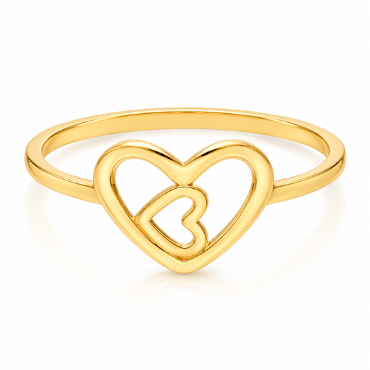 Gold Twin Hearts Shaped Ring 18KT - FKJRN18KU2019