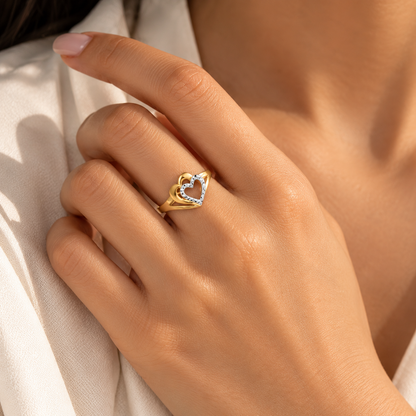 Gold Twin Hearts Ring in 18KT - FKJRN18K2171
