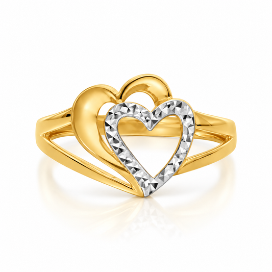 Gold Twin Hearts Ring in 18KT - FKJRN18K2171