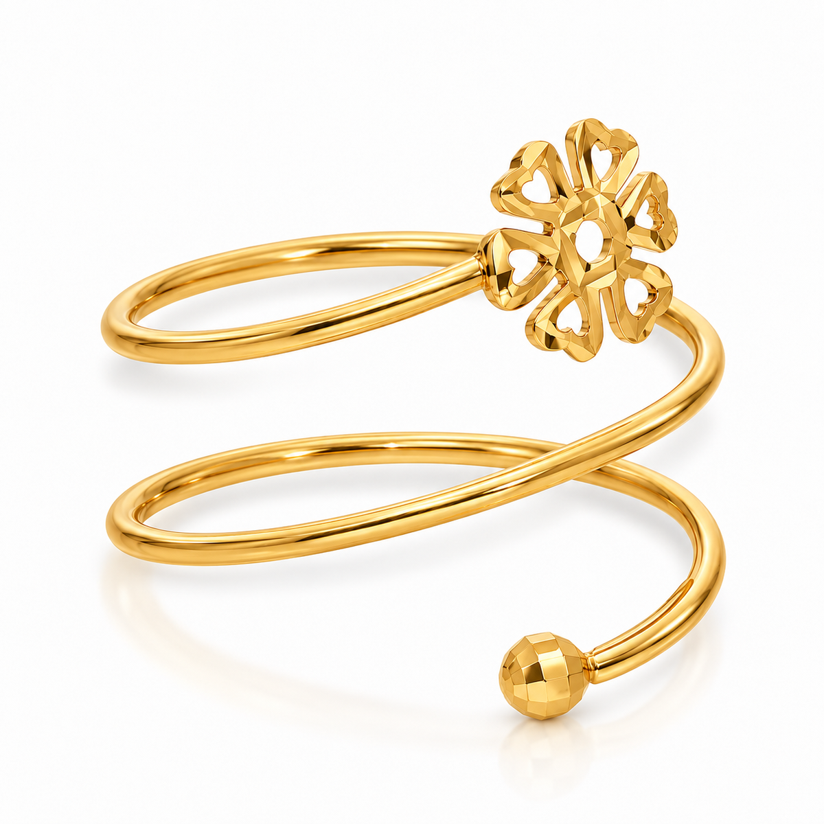 Gold Spiral Ring with Flower in 18KT - FKJRN18K2173