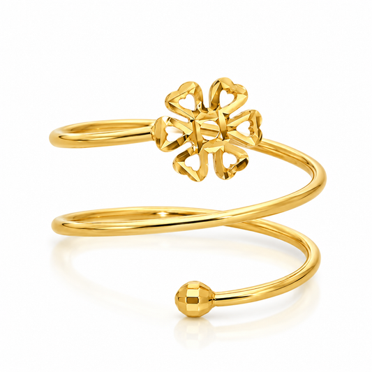 Gold Spiral Ring with Flower in 18KT - FKJRN18K2173