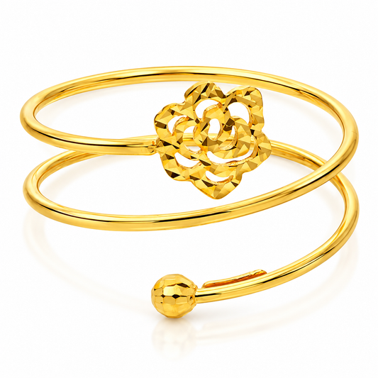 Gold Spiral Ring with Flower 18KT - FKJRN18K2891