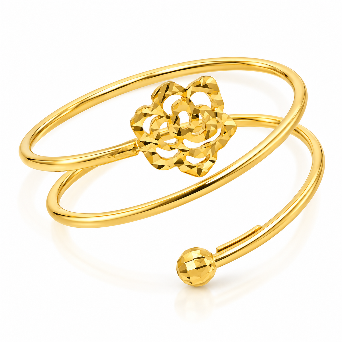 Gold Spiral Ring with Flower 18KT - FKJRN18K2891