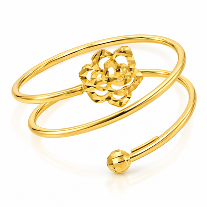 Gold Spiral Ring with Flower 18KT - FKJRN18K2891
