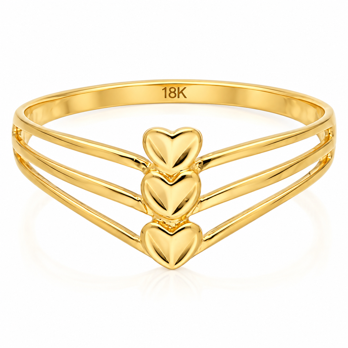 Gold Triple Heart Shaped Ring 18KT - FKJRN18KU6369