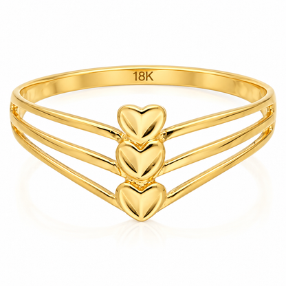 Gold Triple Heart Shaped Ring 18KT - FKJRN18KU6369