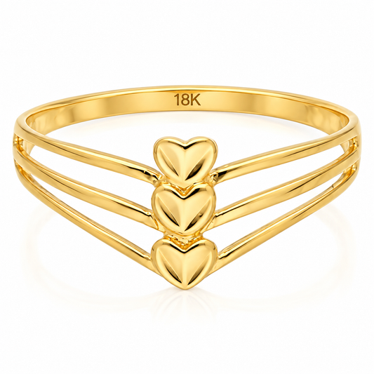 Gold Triple Heart Shaped Ring 18KT - FKJRN18KU6369