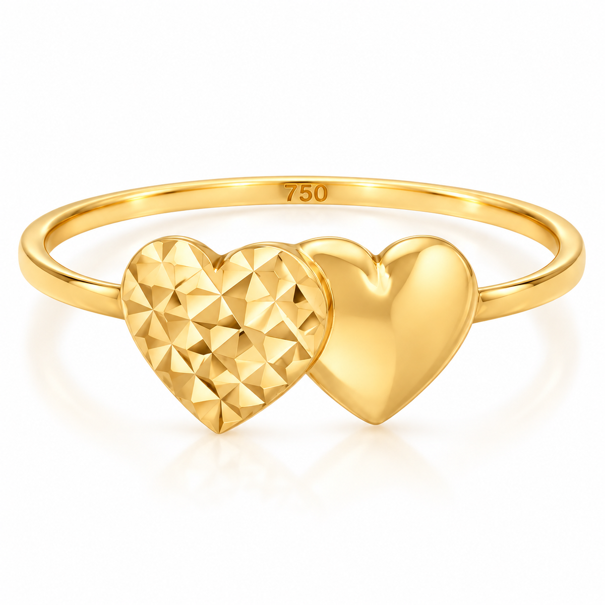 Gold Twin Heart Shaped Ring 18KT - FKJRN18KU6377