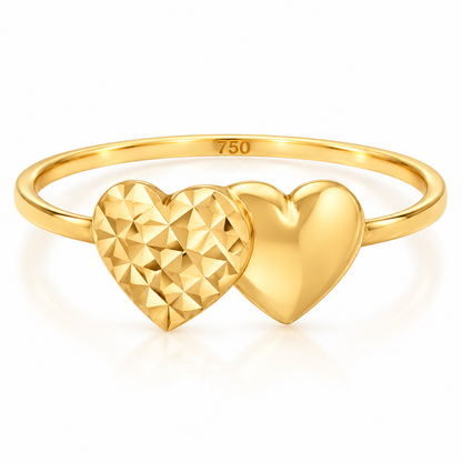 Gold Twin Heart Shaped Ring 18KT - FKJRN18KU6377