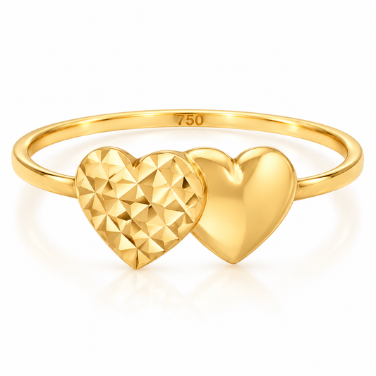 Gold Twin Heart Shaped Ring 18KT - FKJRN18KU6377