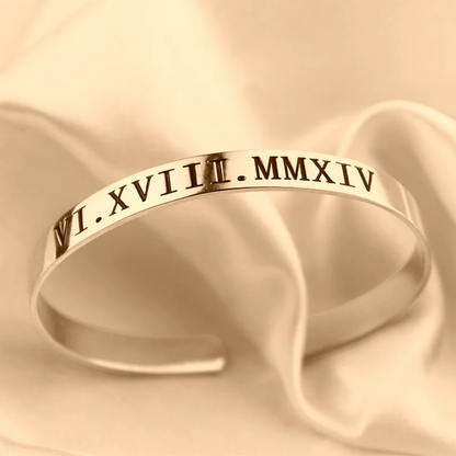 Gold & Silver Personalized Roman Numeral Cuff Bracelet - FKJBRLU6263